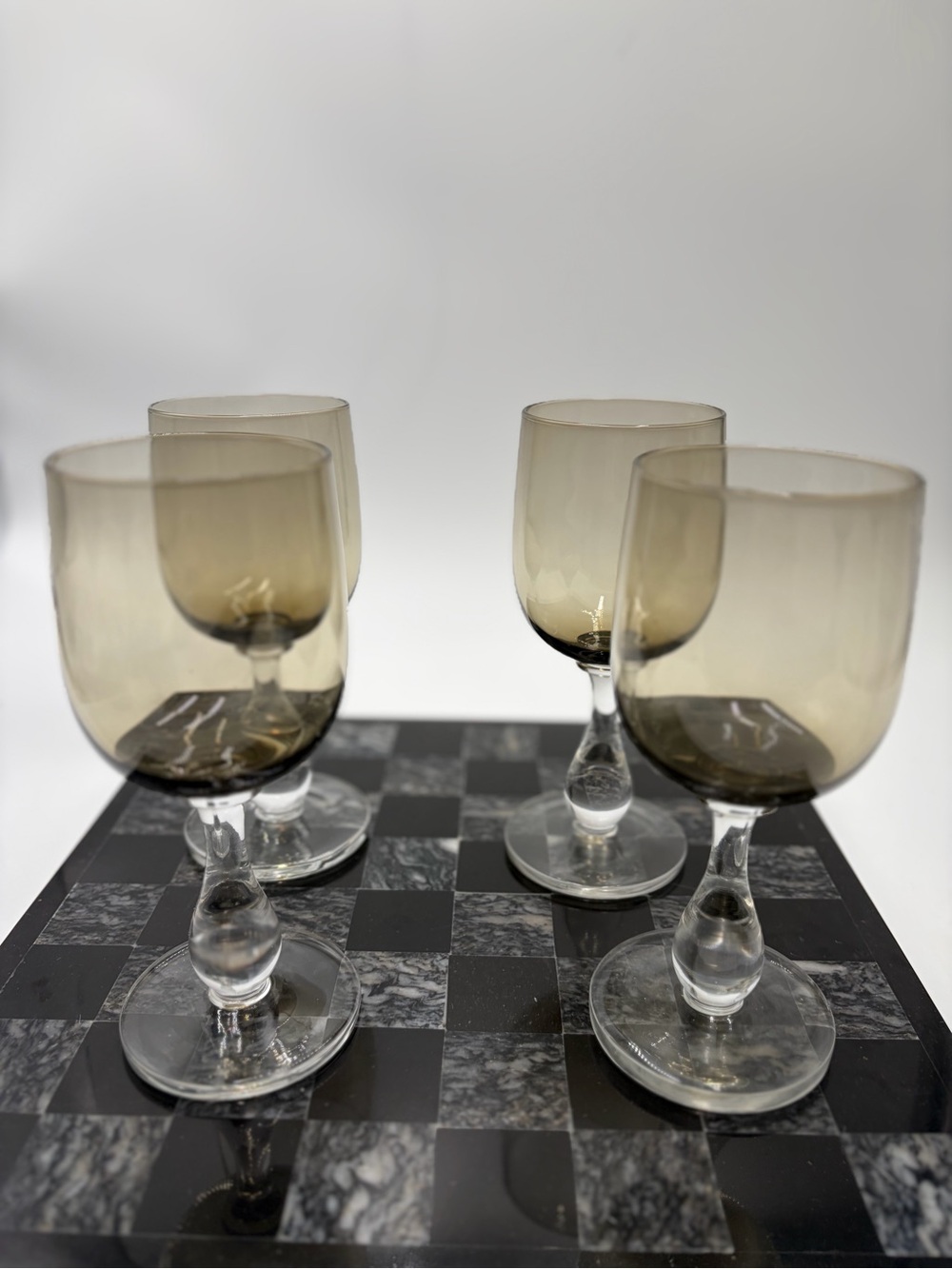 Smoky Amber Glass Wine Goblets - Set of 4